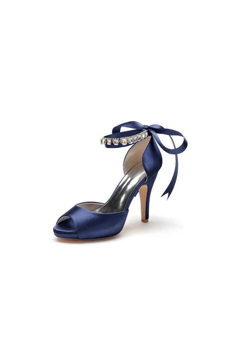 Peep Toe Stiletto Heels with Ankle Rhinestone Strap