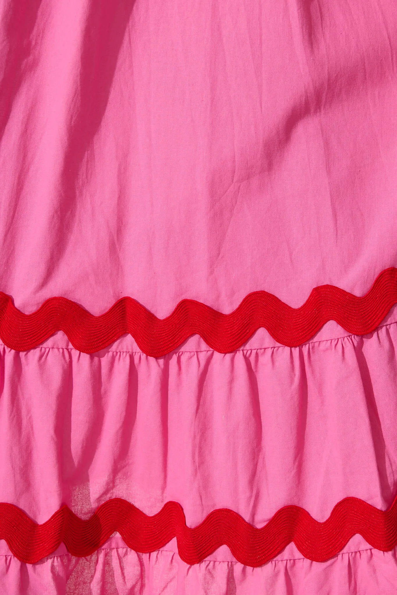 Pink Midi Sundress with Red Trim - Cotton