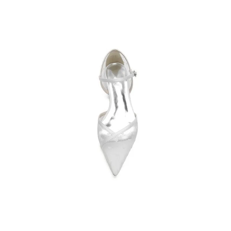 Pointed Toe Strap Buckle Mesh Low Heels