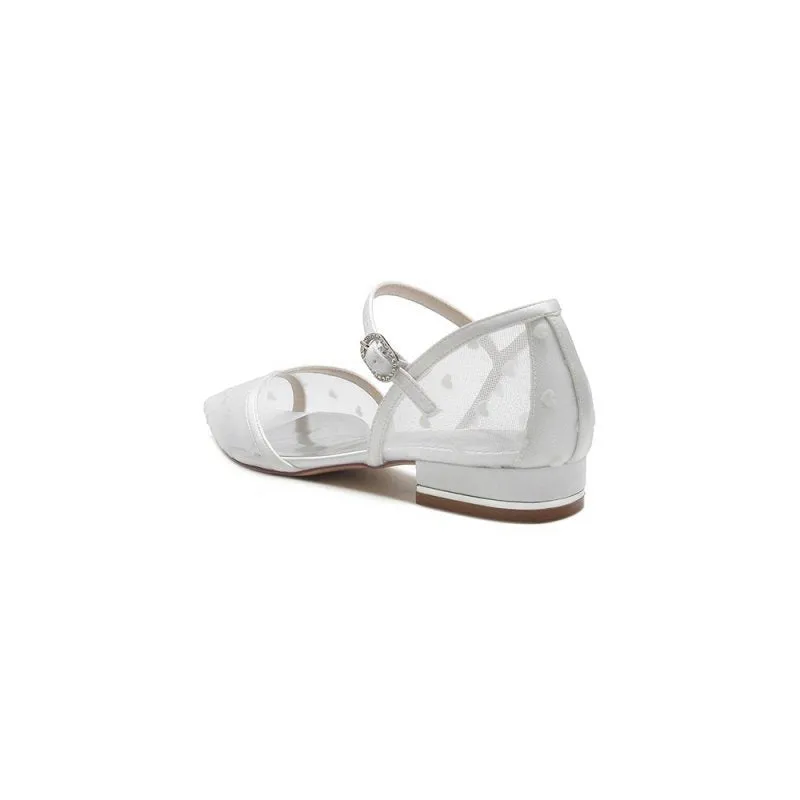 Pointed Toe Strap Buckle Mesh Low Heels