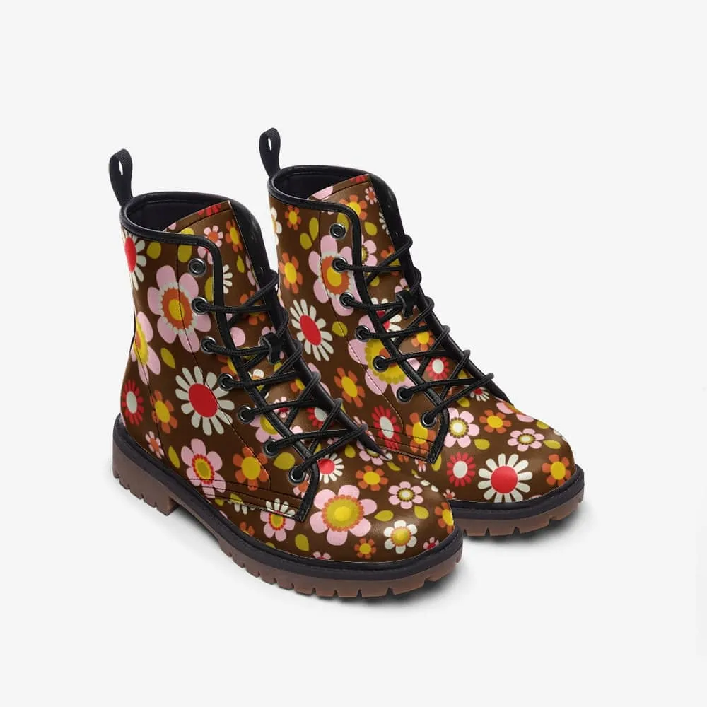 Retro Brown Daisy Mod Combat Boots