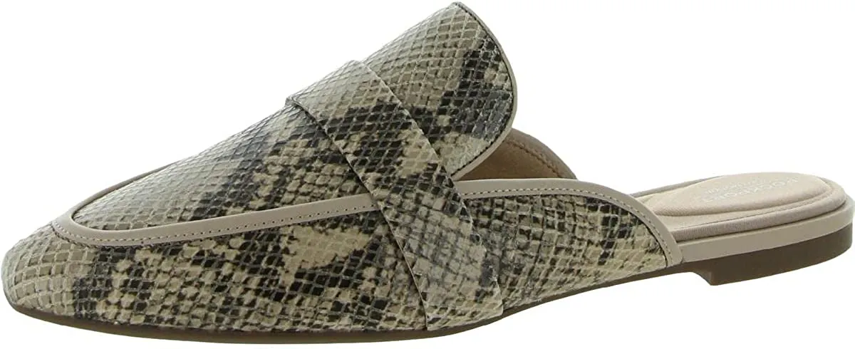 Rockport Womens Laylani Leather Snake Print Loafer Slides Taupe 6 Medium (B,M)