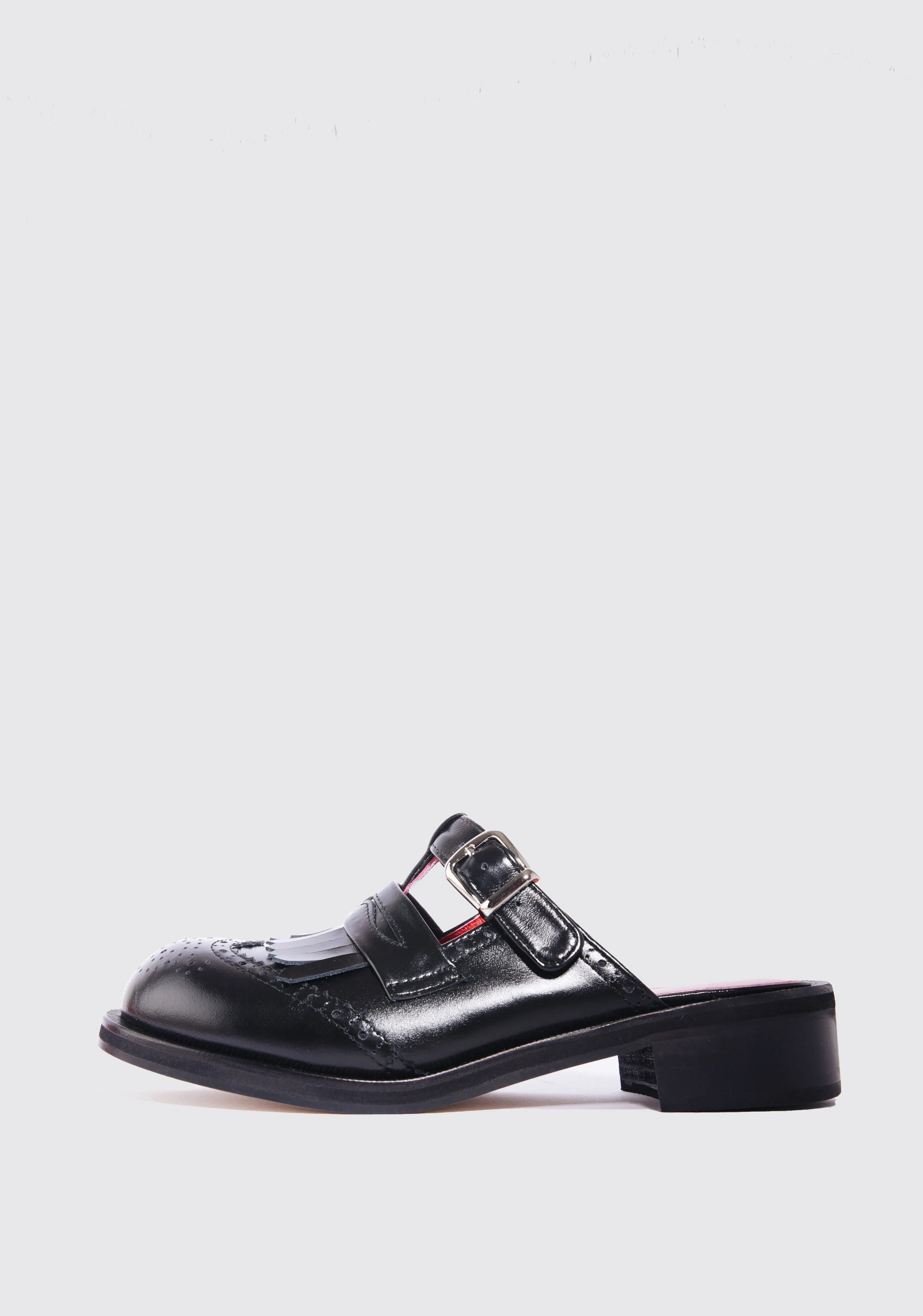 Rouen Classic Round-Toe Loafer Mules : Black