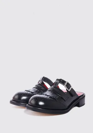 Rouen Classic Round-Toe Loafer Mules : Black