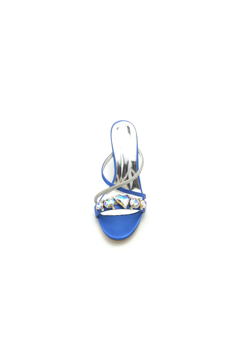 Royal Blue Block Heels with Rhinestone