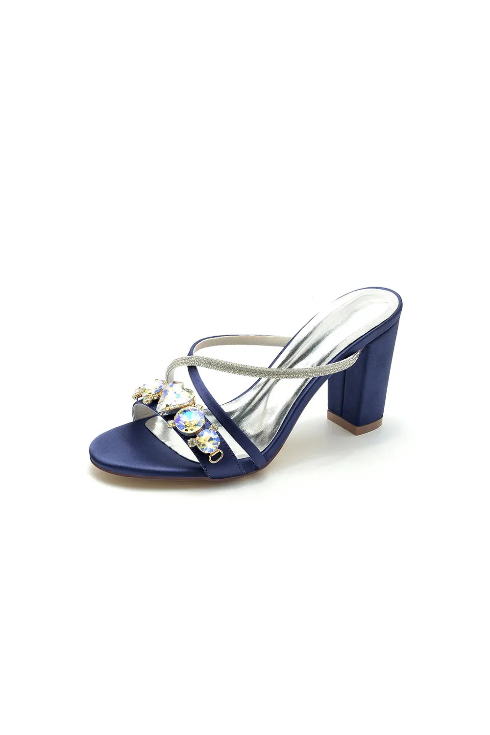 Royal Blue Block Heels with Rhinestone