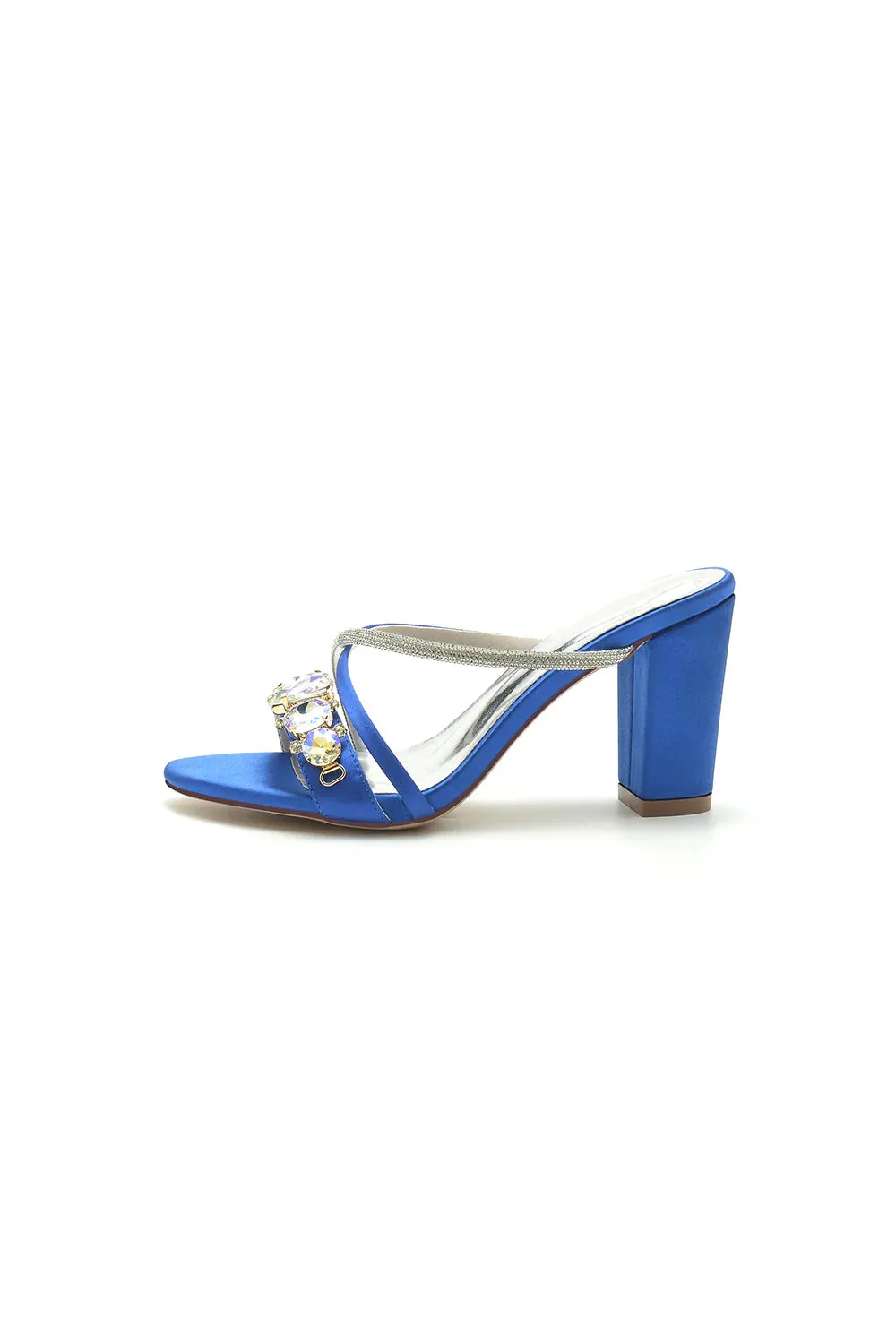 Royal Blue Block Heels with Rhinestone