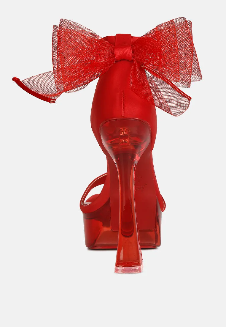 Satin Clear High Heeled Bow Sandals By RAG