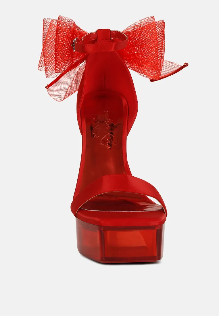 Satin Clear High Heeled Bow Sandals By RAG