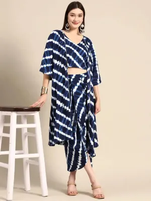 Shrug with crop top and dhoti skirt in Navy
