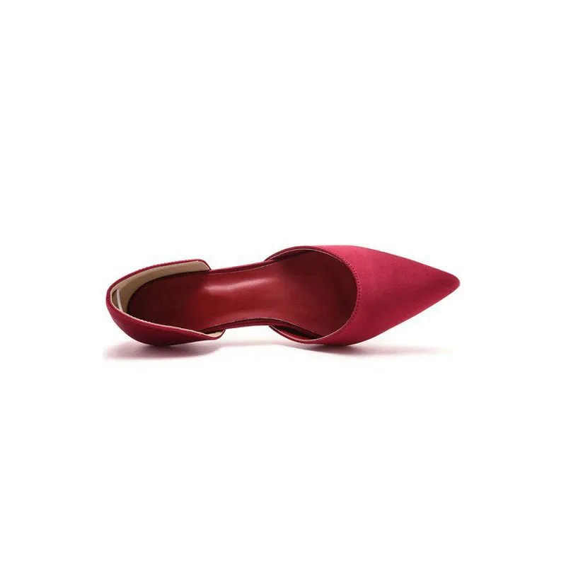 Simple Elegant Mid Cutout Two-Piece Slip on Pointed Toe Kitten Heels