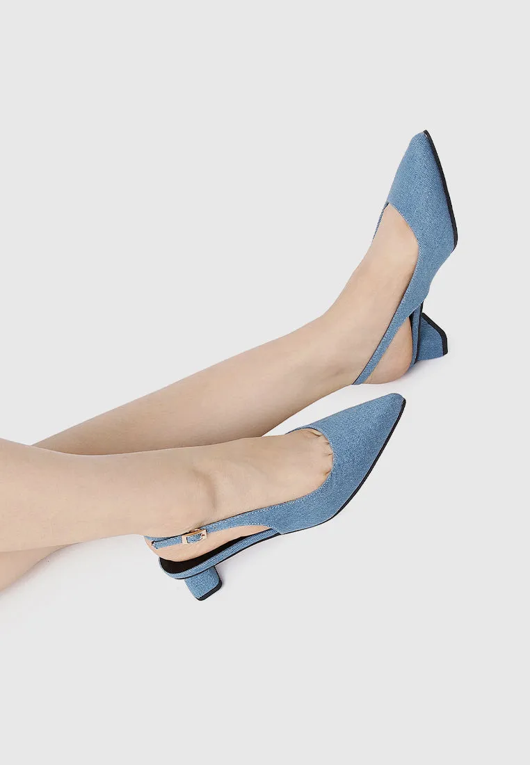 Sirena Slingback Heels (Steel Blue)