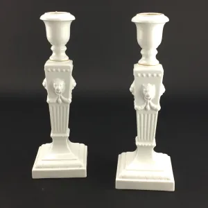SOLD Pair Royal Copenhagen White Porcelain Candlesticks Neoclassical Design