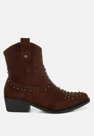 Studs Embellished Cowboy Boots By RUW