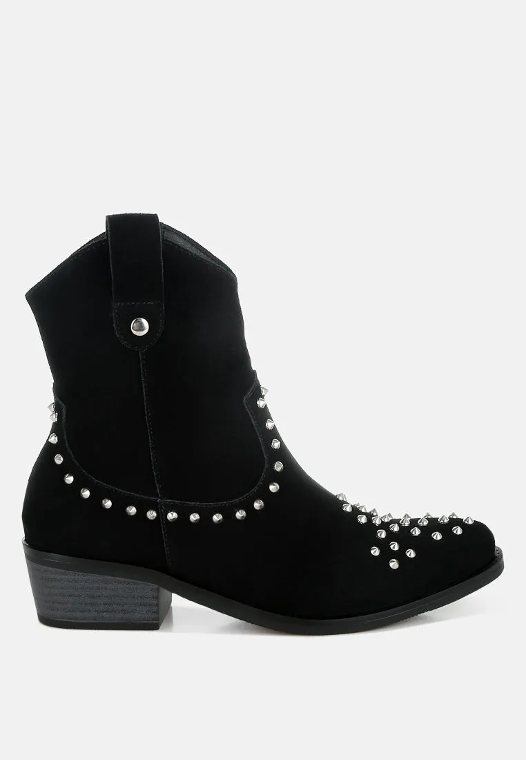 Studs Embellished Cowboy Boots By RUW
