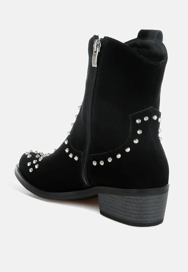 Studs Embellished Cowboy Boots By RUW
