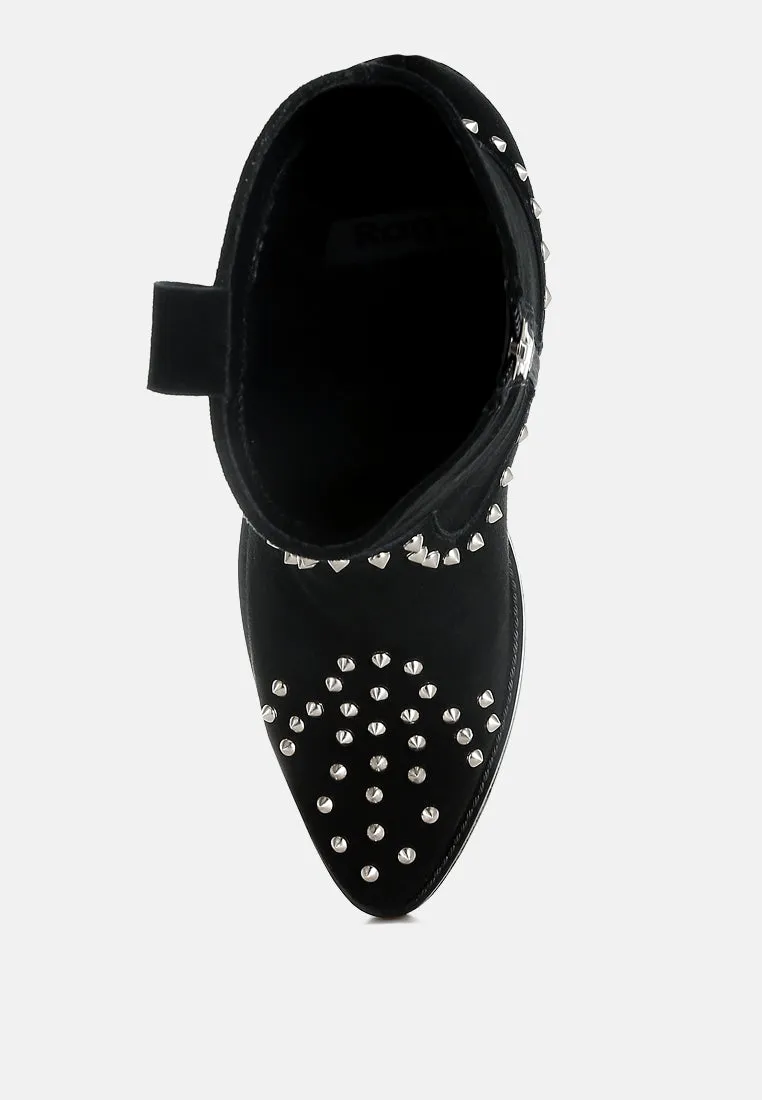 Studs Embellished Cowboy Boots By RUW