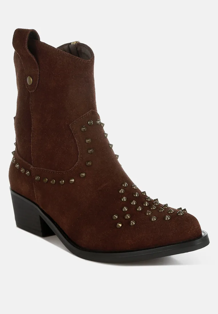Studs Embellished Cowboy Boots By RUW