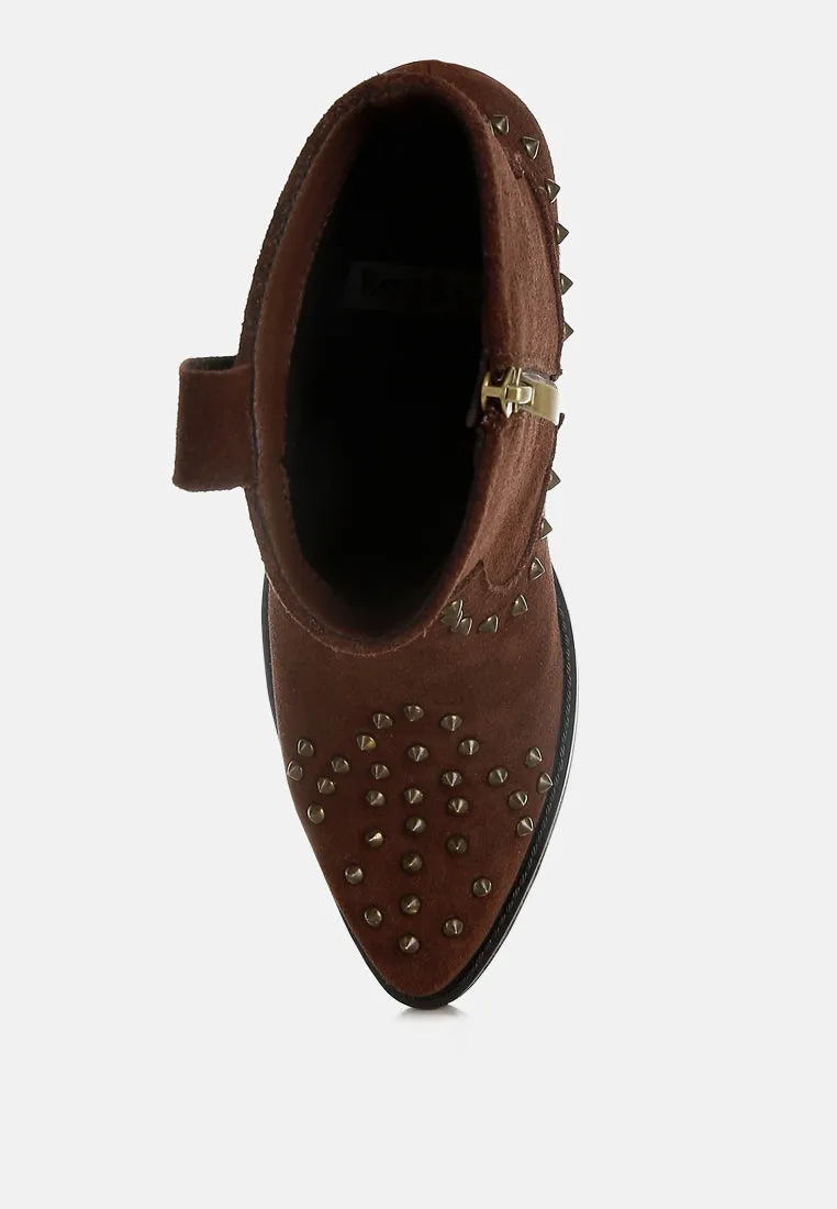 Studs Embellished Cowboy Boots By RUW