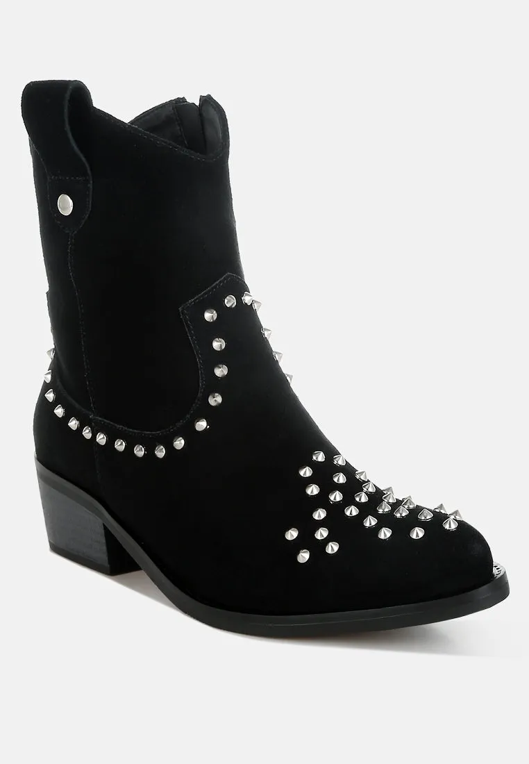 Studs Embellished Cowboy Boots By RUW