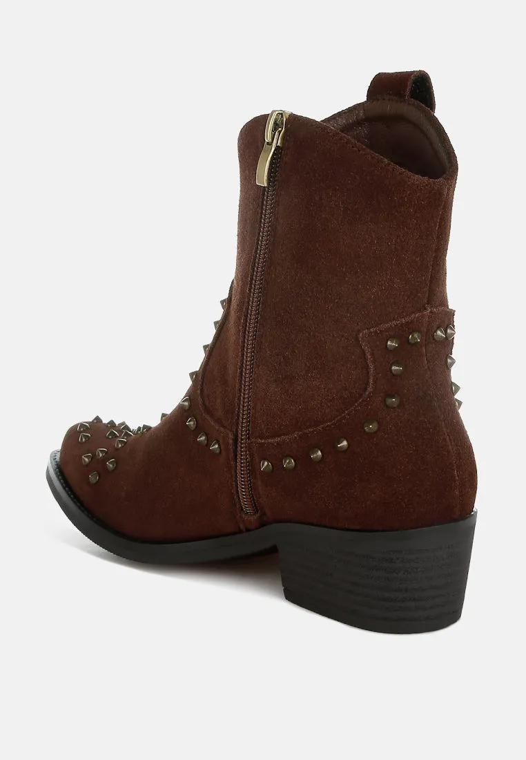 Studs Embellished Cowboy Boots By RUW