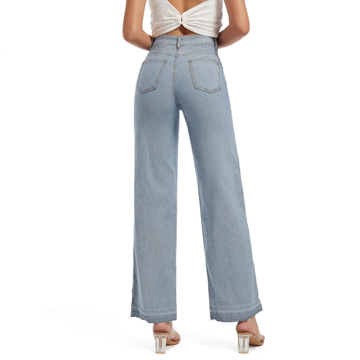 Stylish Patchwork Contrast Color High-Waist Slim Straight Denim Pants