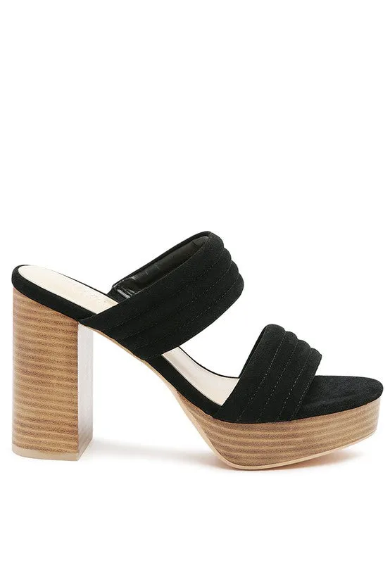 SUEDE SLIP-ON SQUARE HEELED SANDAL
