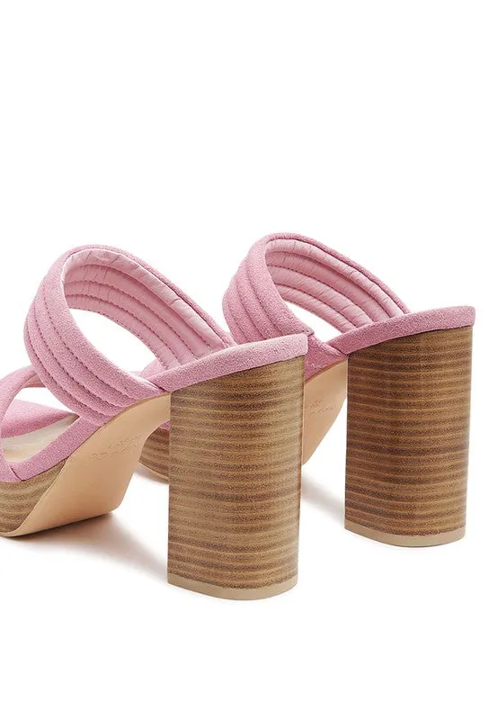 SUEDE SLIP-ON SQUARE HEELED SANDAL