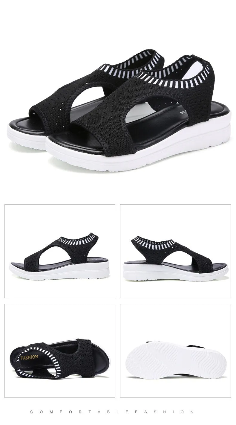 Toe Wedges Women Summer Breathable Knitting Sandals