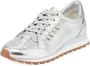 Tory Sport Womens Ruffle Trainer Metallic Fashion Sneakers Silver 6 Medium (B,M)