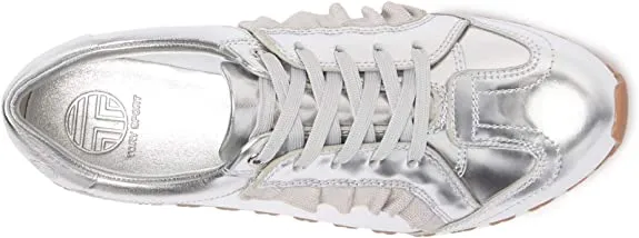 Tory Sport Womens Ruffle Trainer Metallic Fashion Sneakers Silver 6 Medium (B,M)