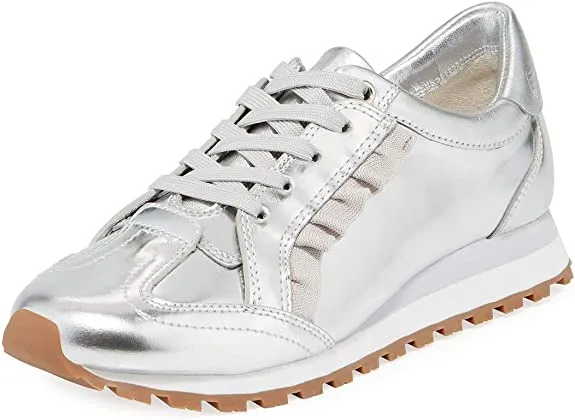 Tory Sport Womens Ruffle Trainer Metallic Fashion Sneakers Silver 6 Medium (B,M)
