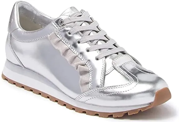 Tory Sport Womens Ruffle Trainer Metallic Fashion Sneakers Silver 6 Medium (B,M)