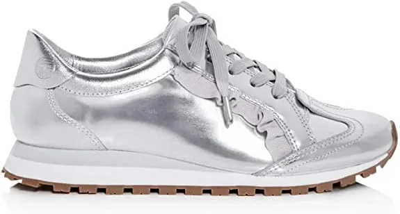 Tory Sport Womens Ruffle Trainer Metallic Fashion Sneakers Silver 6 Medium (B,M)