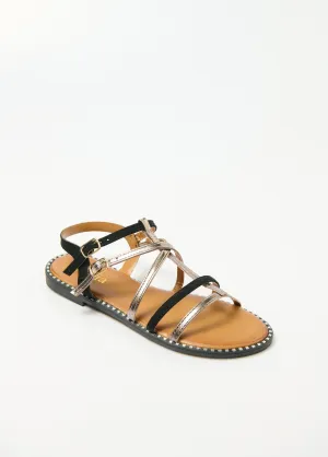 Two-material gladiator sandals with straps
