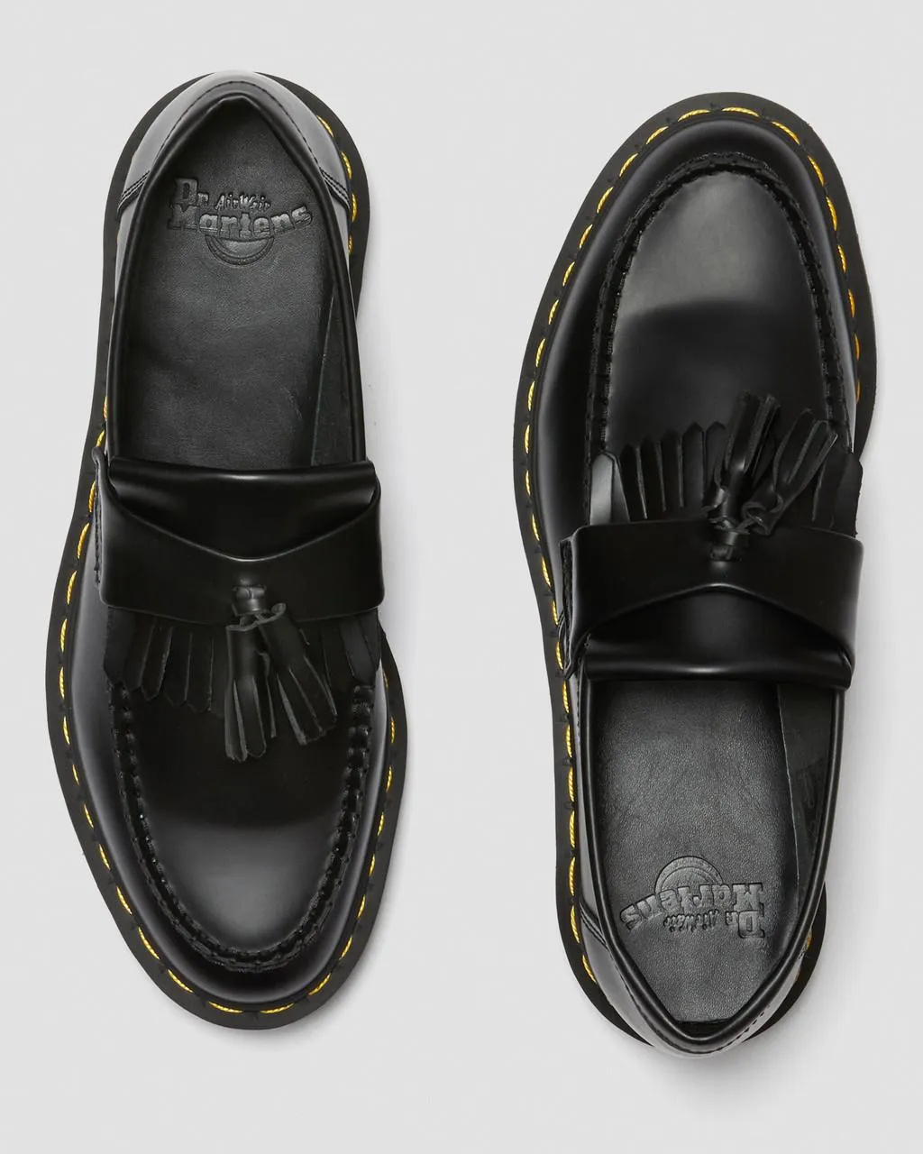 Unisex Adrian Yellow Stitch Leather Tassel Loafers Black