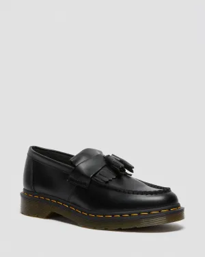 Unisex Adrian Yellow Stitch Leather Tassel Loafers Black