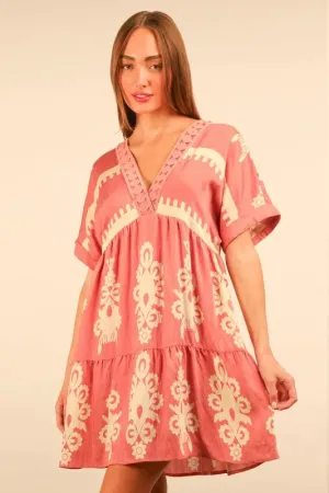 VERY J Plus Size Printed V-Neck Woven Mini Dress