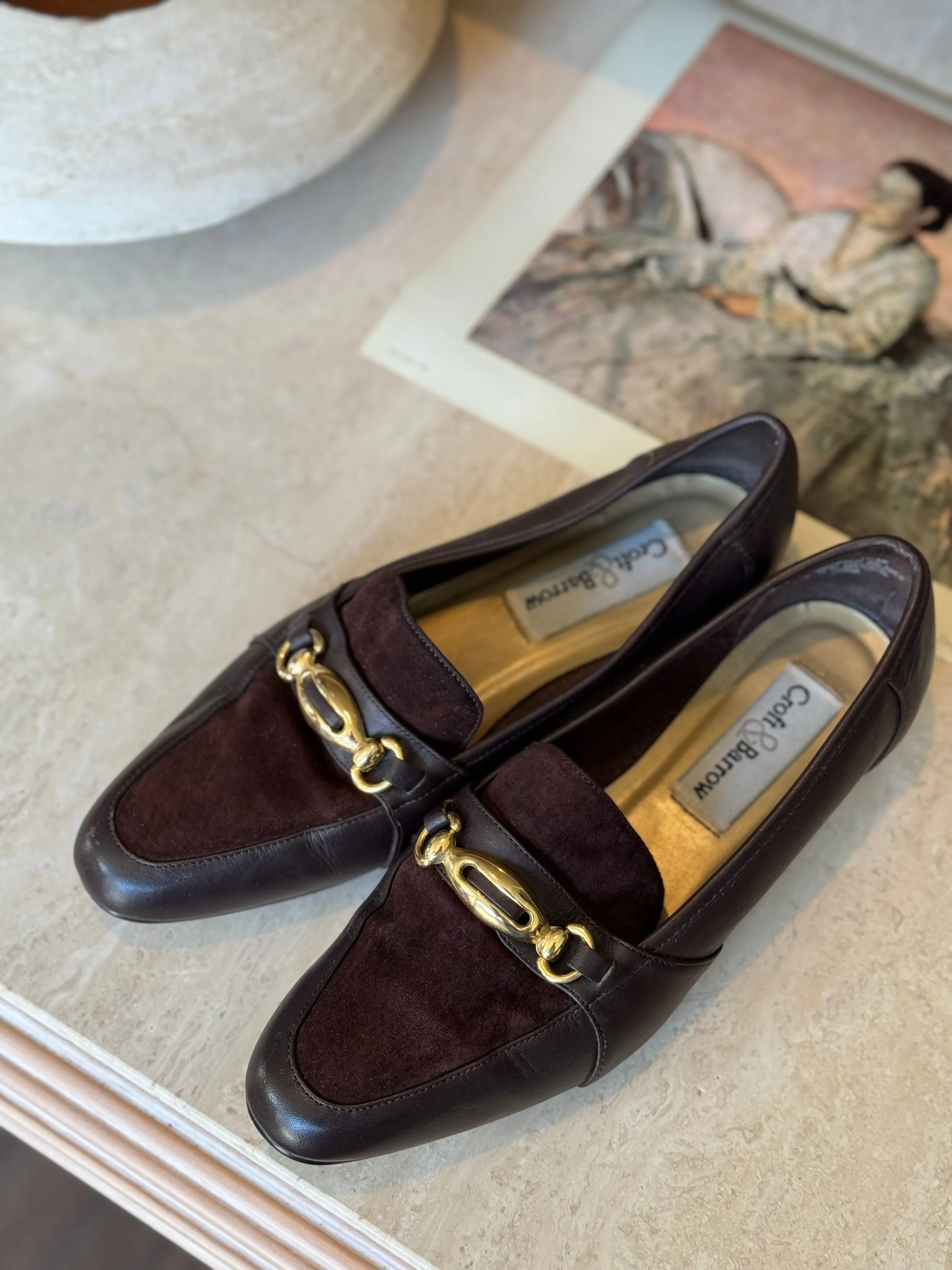 Vintage Croft & Borrow leather & suede loafers with gold accent