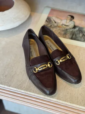 Vintage Croft & Borrow leather & suede loafers with gold accent