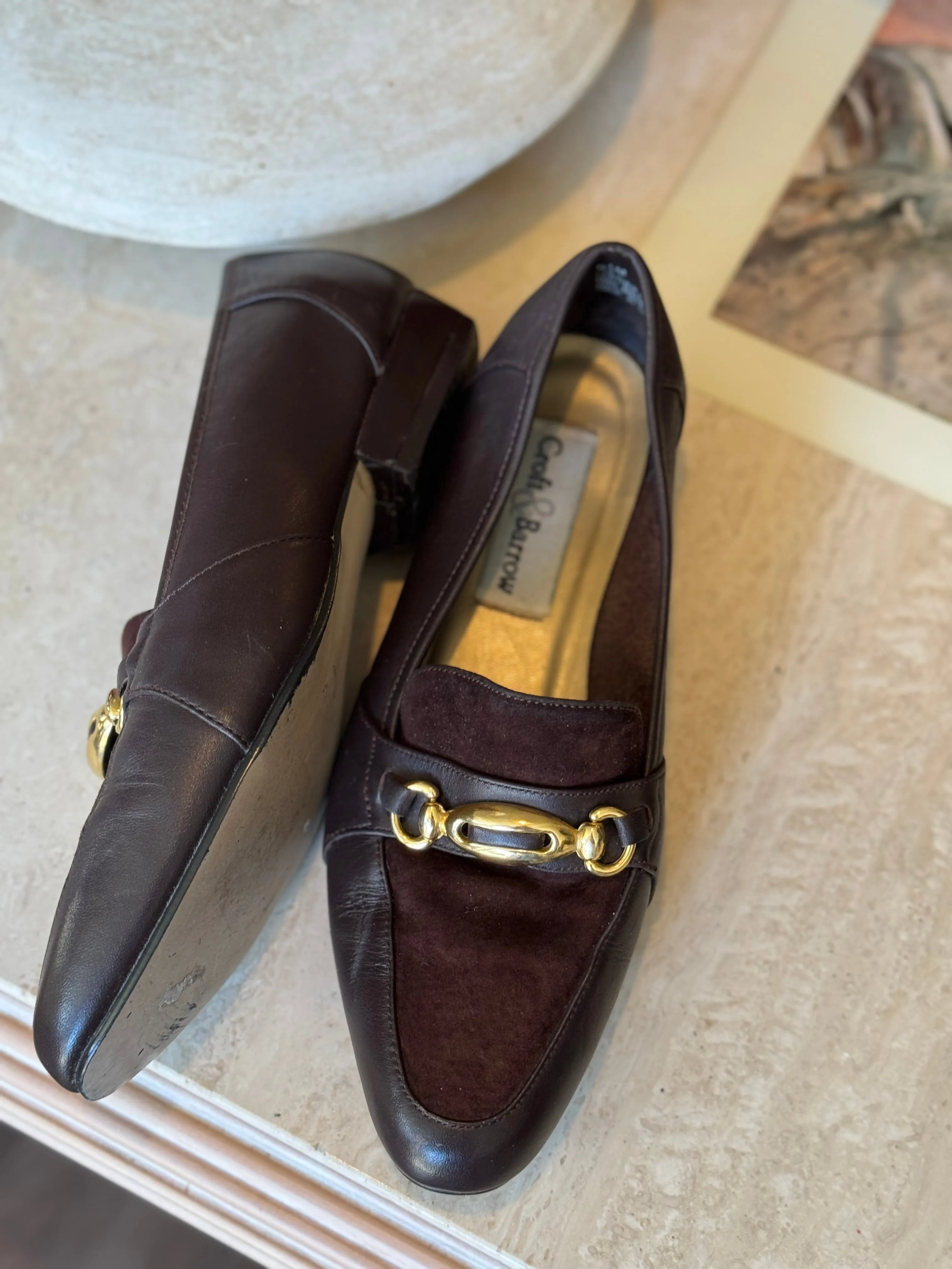 Vintage Croft & Borrow leather & suede loafers with gold accent