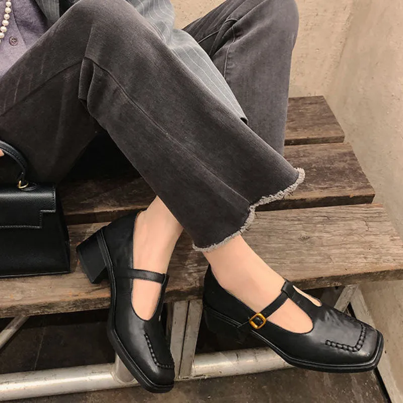 VINTAGE T STRAP LOAFERS PUMPS LOW HEEL