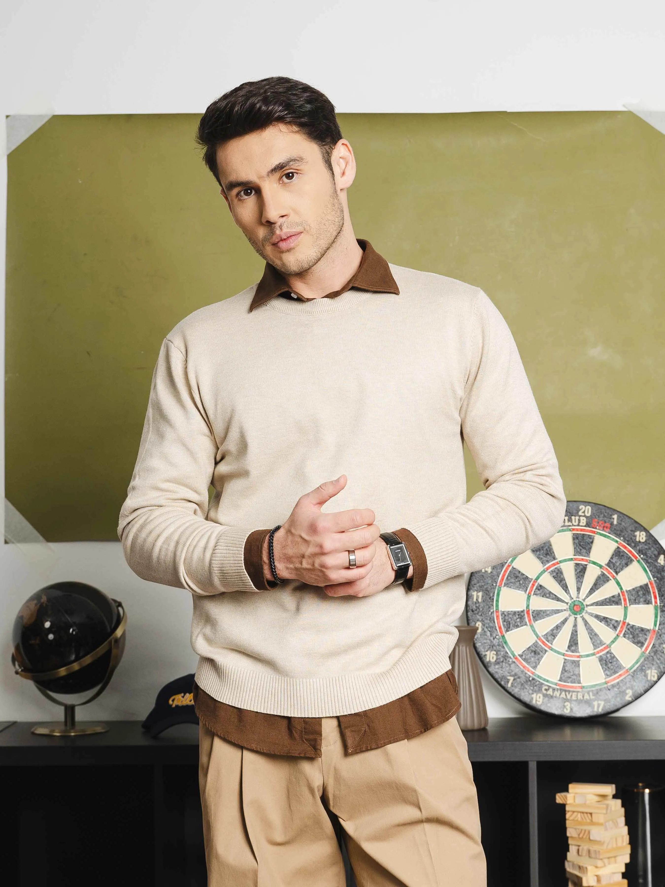 Vittorio Long Sleeve Crew Neck - Beige