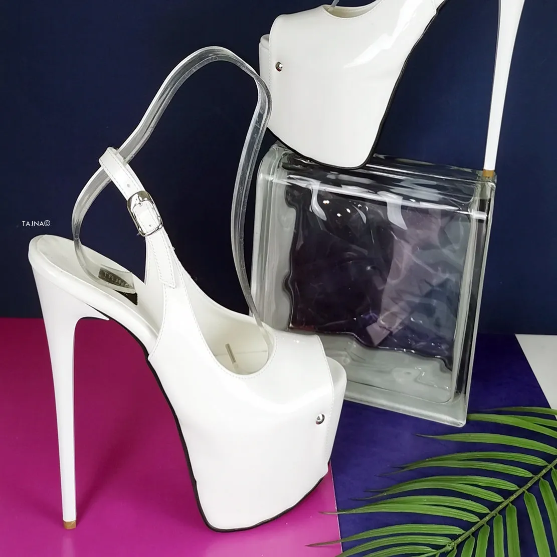 White Patent Open Back High Heels