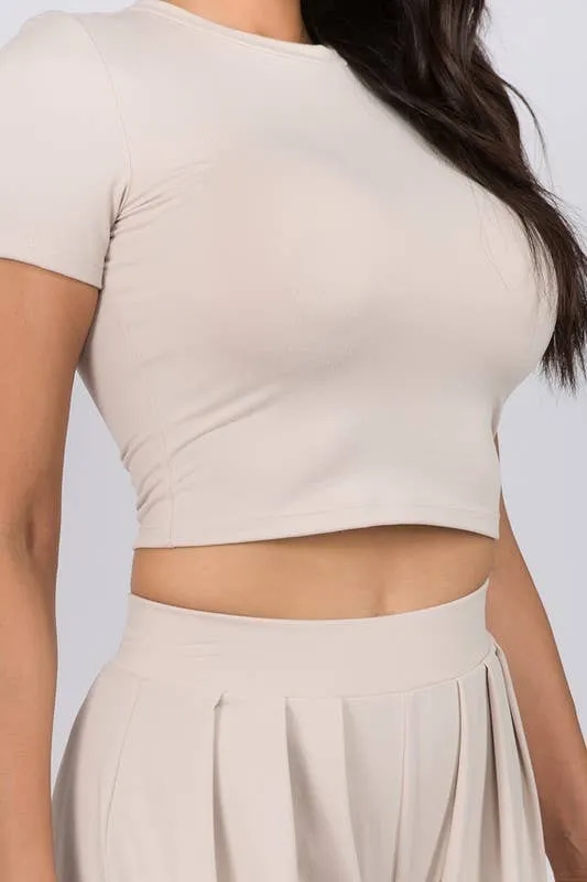 Women's Faith Apparel Crop Top & Wide Leg Palazzo Pants Set in Oatmeal
