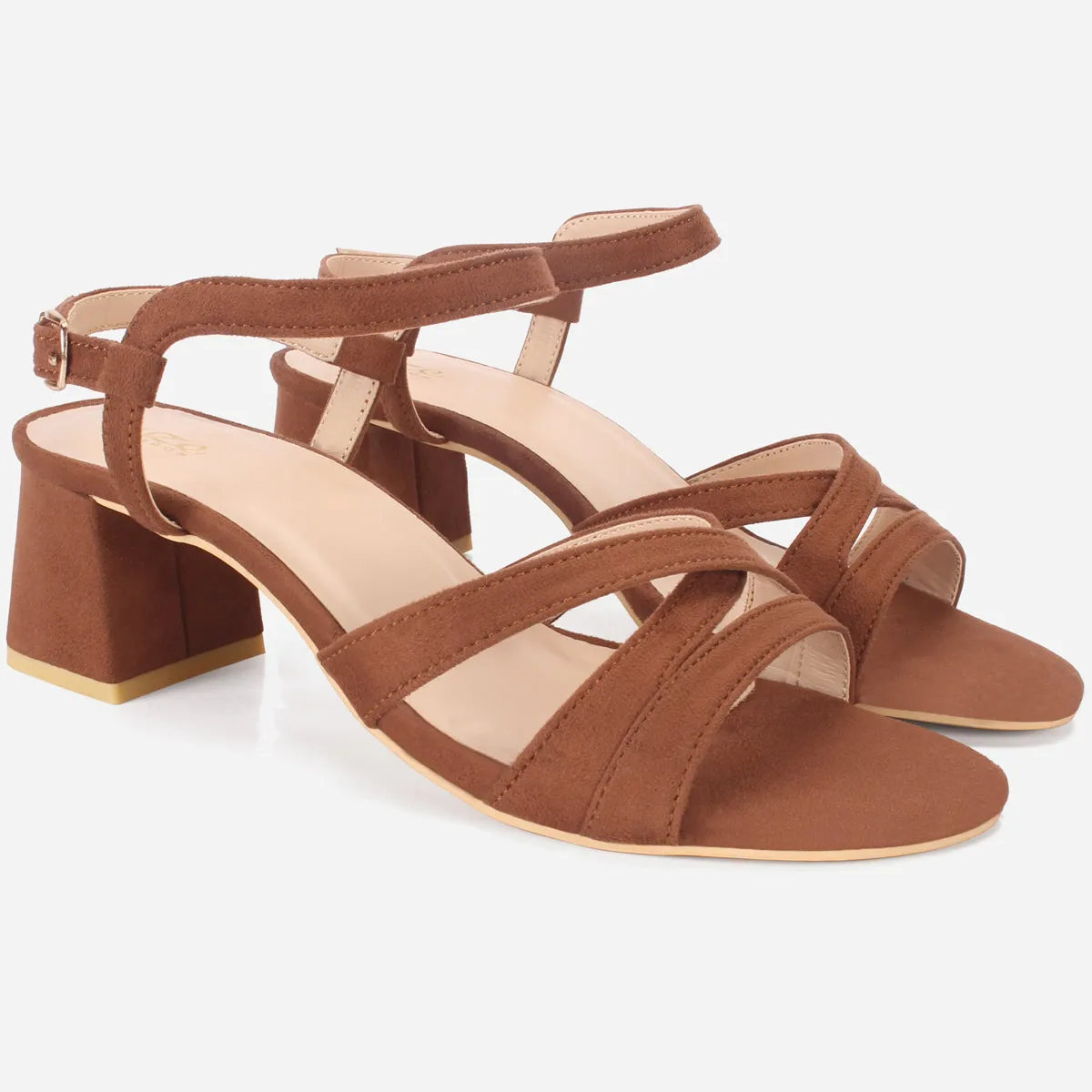 Womens "SAVON" Crossover Strap Block Heeled Sandals