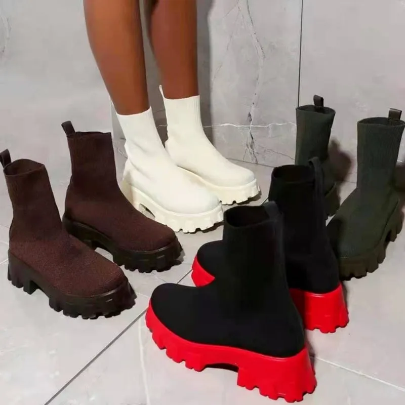 Womens Trendy Thick-soled Sock Boots