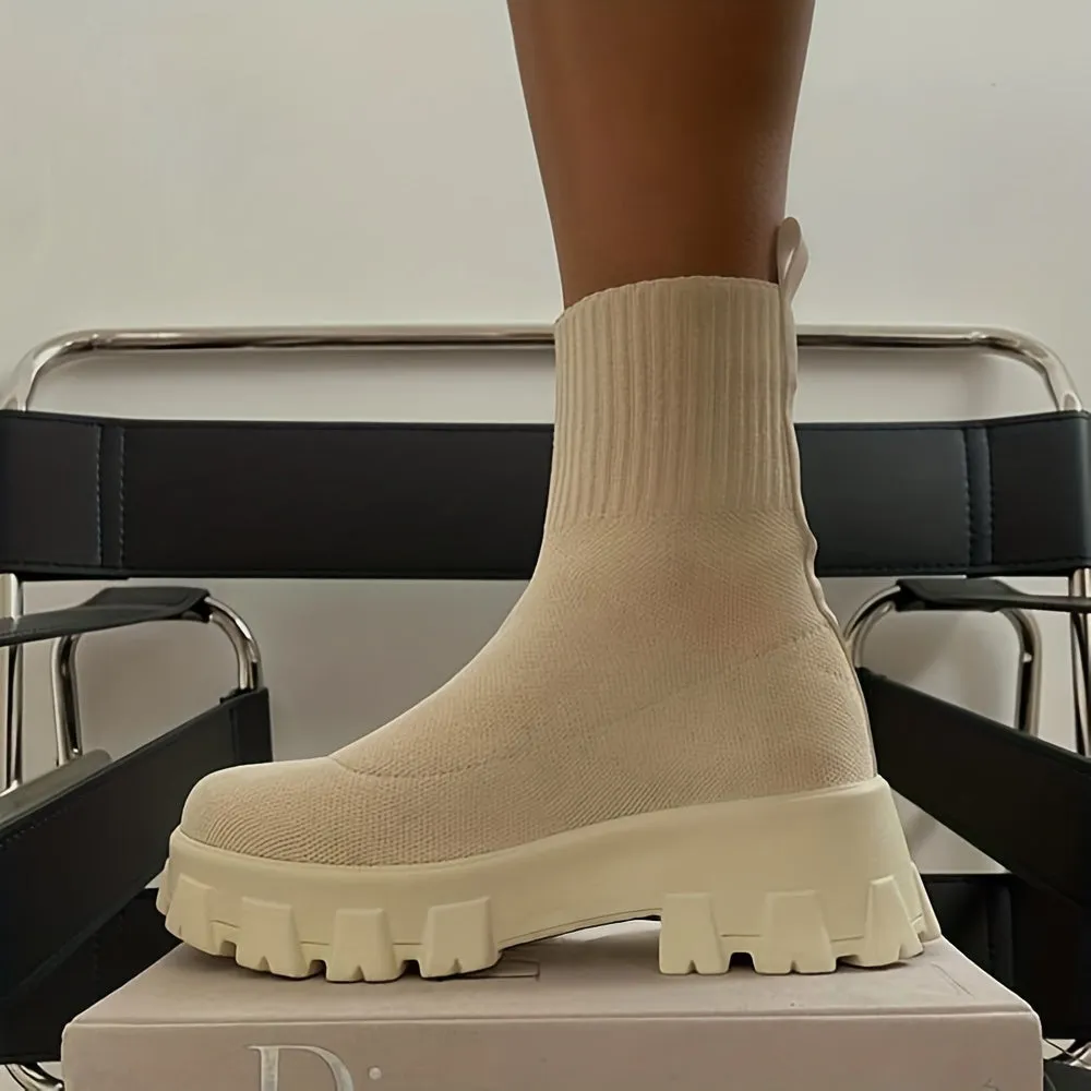 Womens Trendy Thick-soled Sock Boots