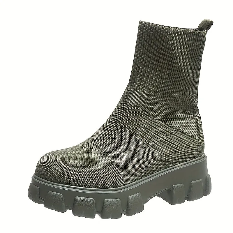 Womens Trendy Thick-soled Sock Boots