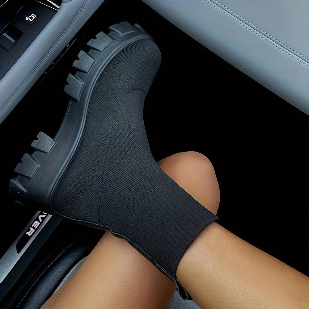 Womens Trendy Thick-soled Sock Boots